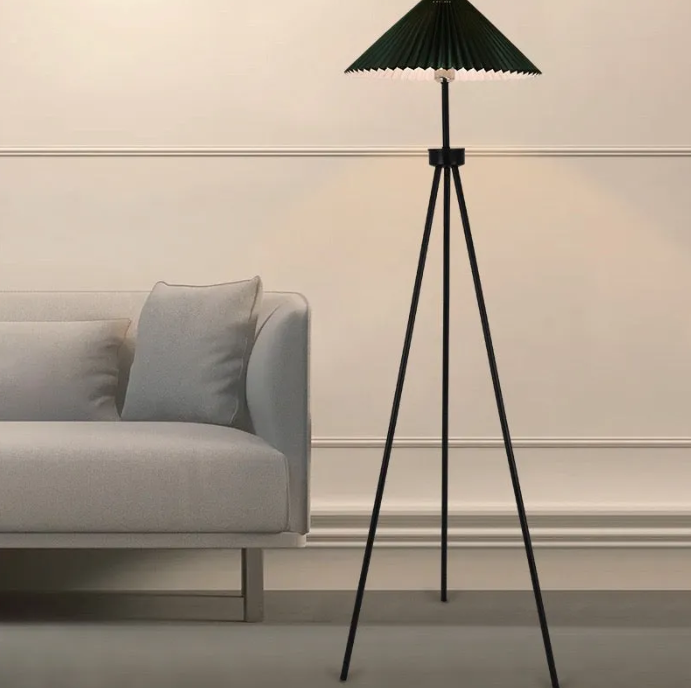 Ozawa Modern Pleated Tripod Wood Fabric Floor Lamp