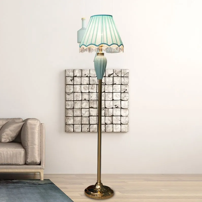 Eryn Vintage Ceramic Fabric Floor Lamp, Blue/Pink