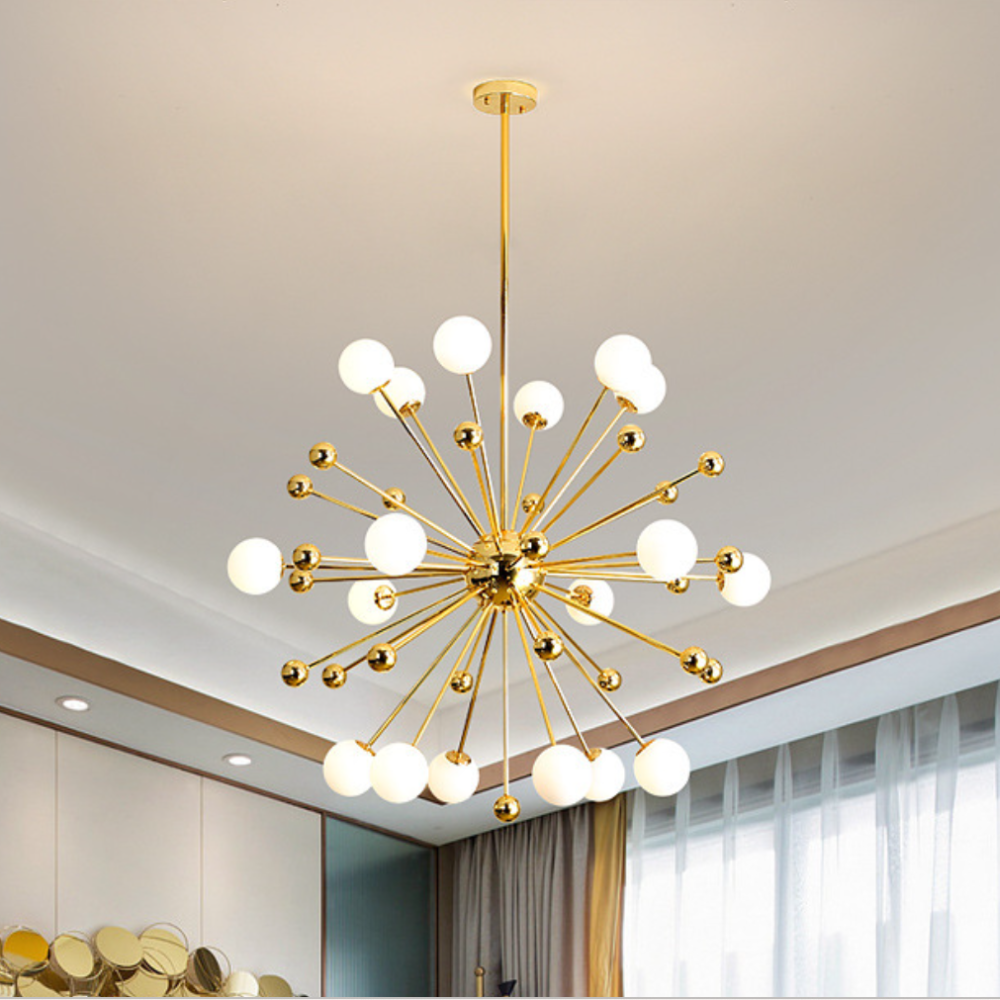 Gold Alessio LED Chandelier. Modern sputnik lighting fixture.