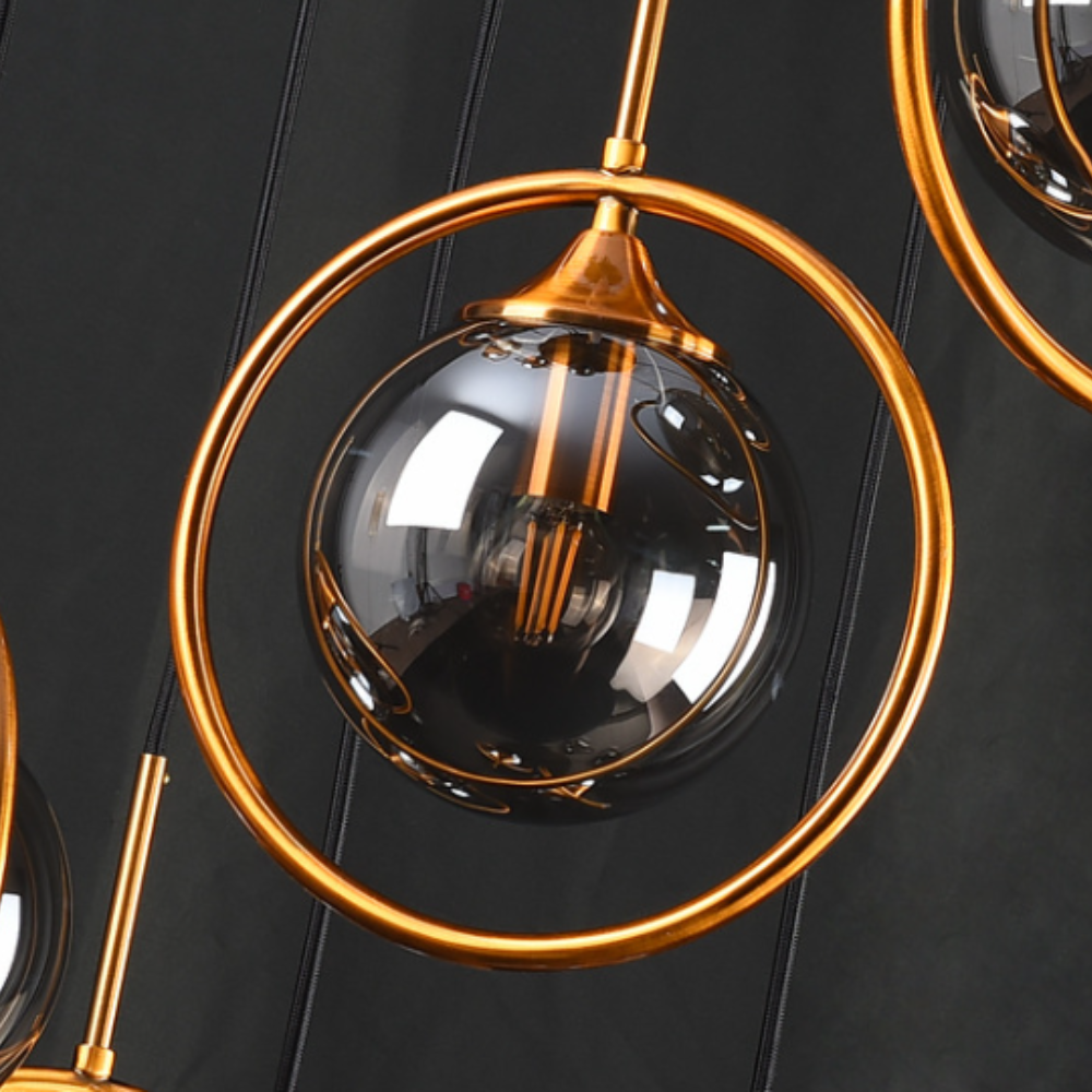 Hailie Modern Chandelier, gold and glass lighting detail