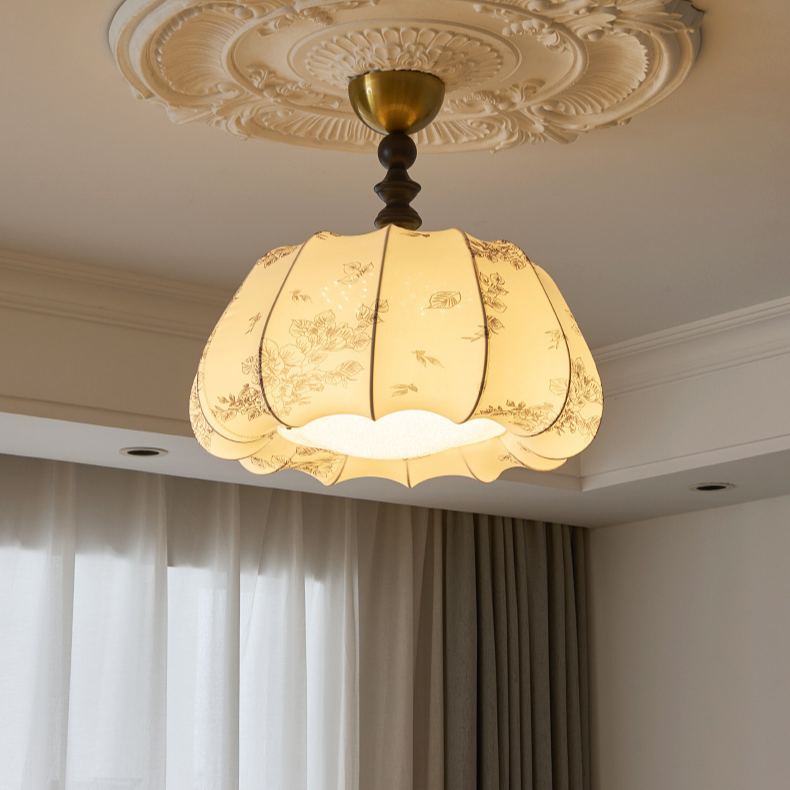 Renée Vintage Fabric Wood  Acrylic Metal Pendant Light Bedroom Dining Room