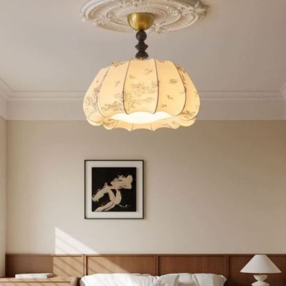 Renée Vintage Fabric Wood  Acrylic Metal Pendant Light Bedroom Dining Room
