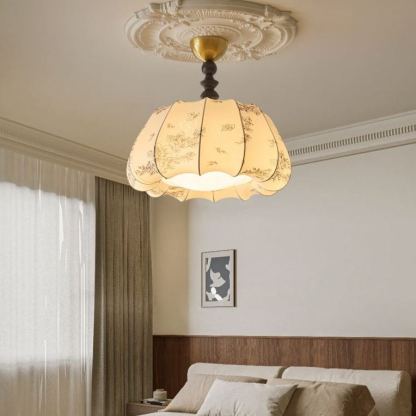 Renée Vintage Fabric Wood  Acrylic Metal Pendant Light Bedroom Dining Room