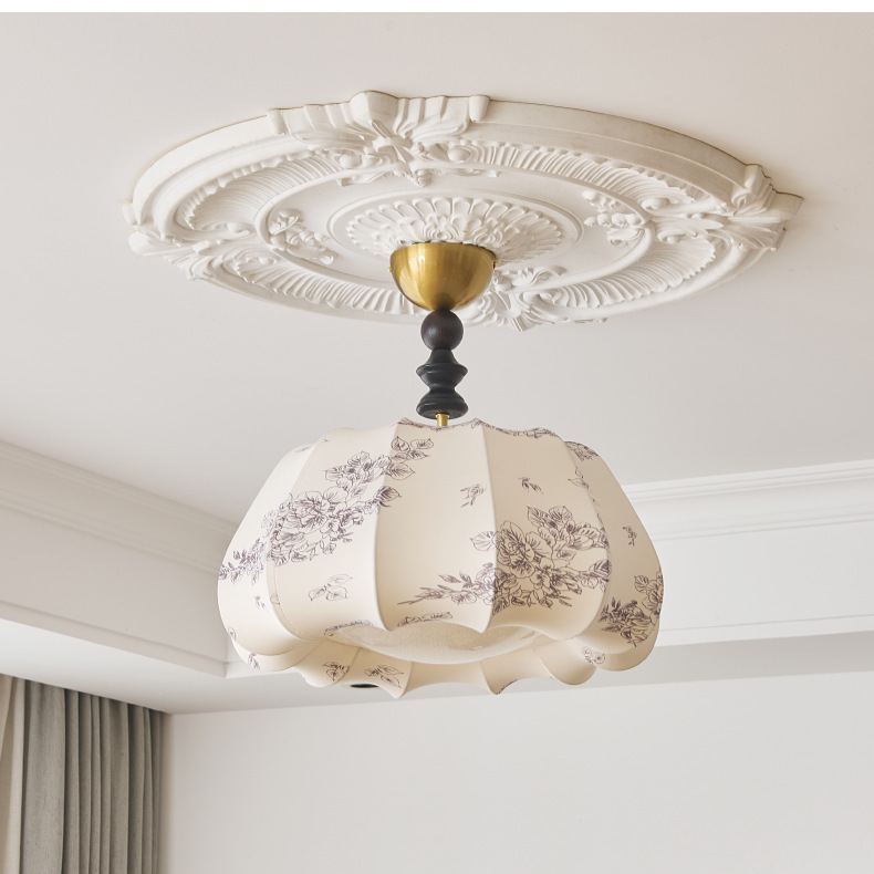 Renée Vintage Fabric Wood  Acrylic Metal Pendant Light Bedroom Dining Room