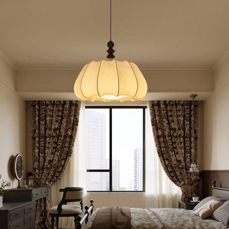 Renée Vintage Fabric Wood  Acrylic Metal Pendant Light Bedroom Dining Room