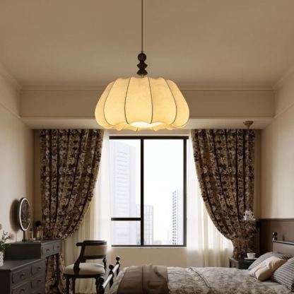Renée Vintage Fabric Wood  Acrylic Metal Pendant Light Bedroom Dining Room