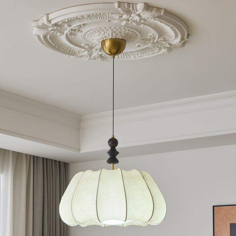 Renée Vintage Fabric Wood  Acrylic Metal Pendant Light Bedroom Dining Room