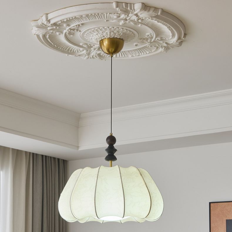 Renée Vintage Fabric Wood  Acrylic Metal Pendant Light Bedroom Dining Room