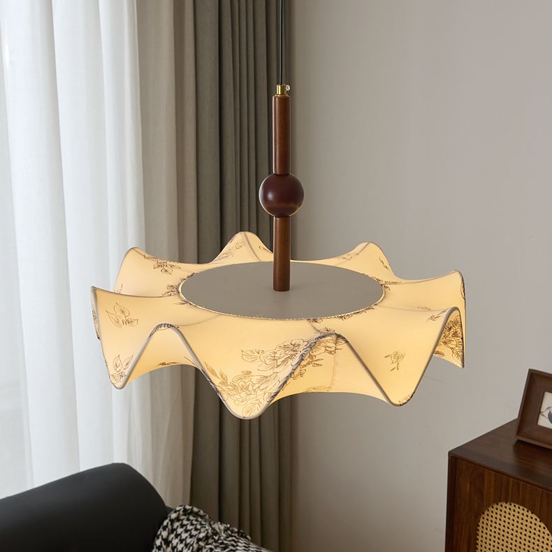 Renée Vintage Fabric Wood  Acrylic Metal Pendant Light Bedroom Dining Room