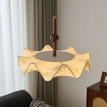 Renée Vintage Fabric Wood  Acrylic Metal Pendant Light Bedroom Dining Room