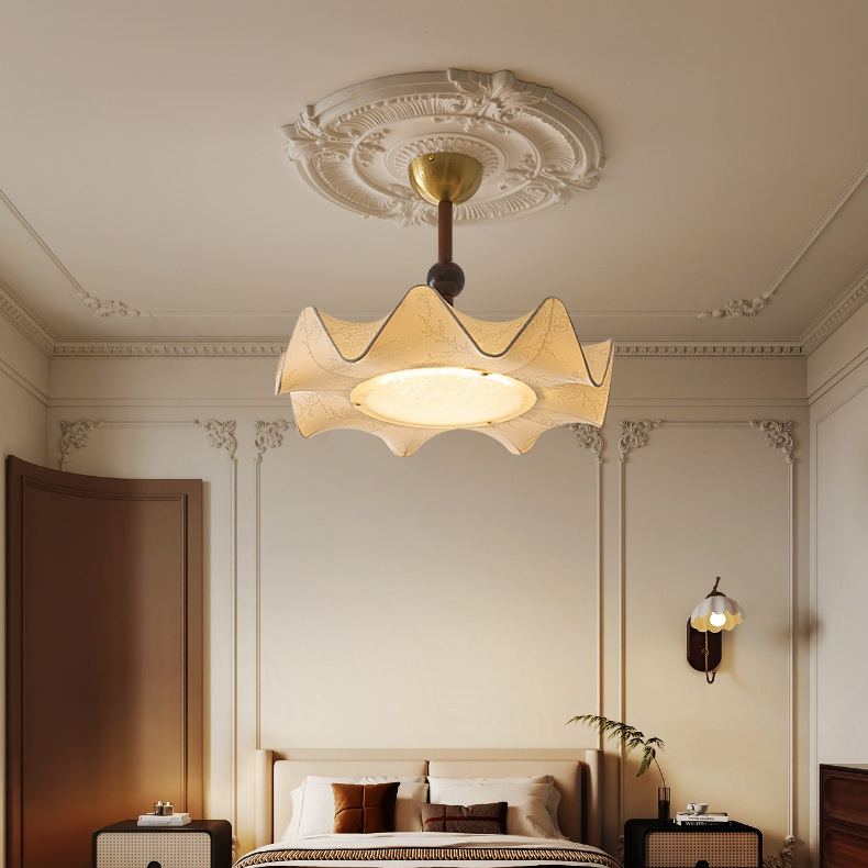 Renée Vintage Fabric Wood  Acrylic Metal Pendant Light Bedroom Dining Room