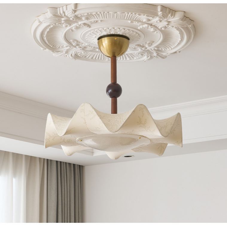 Renée Vintage Fabric Wood  Acrylic Metal Pendant Light Bedroom Dining Room