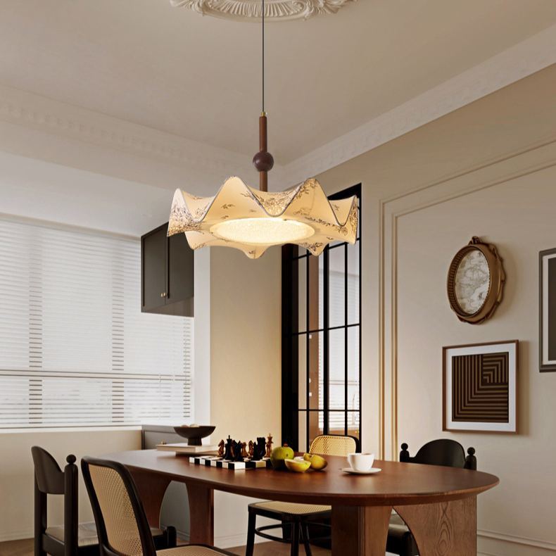 Renée Vintage Fabric Wood  Acrylic Metal Pendant Light Bedroom Dining Room
