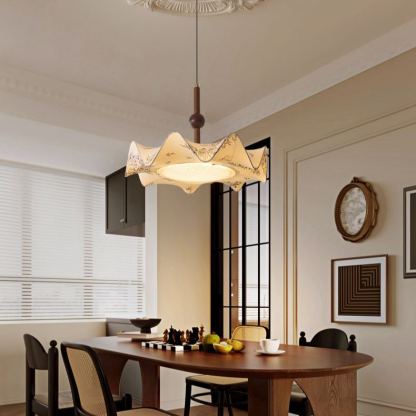 Renée Vintage Fabric Wood  Acrylic Metal Pendant Light Bedroom Dining Room