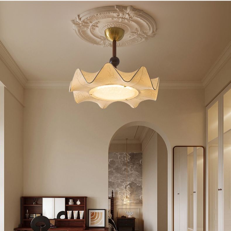 Renée Vintage Fabric Wood  Acrylic Metal Pendant Light Bedroom Dining Room
