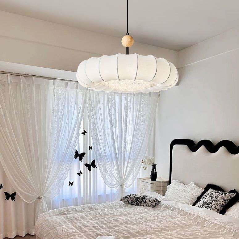 Renée Nordic Grey  Beige Metal Wood Fabric Pendant Light  Bedroom