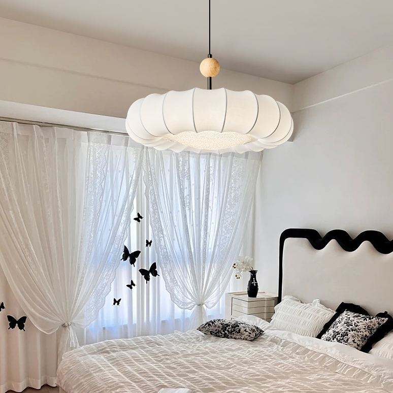 Renée Nordic Grey  Beige Metal Wood Fabric Pendant Light  Bedroom
