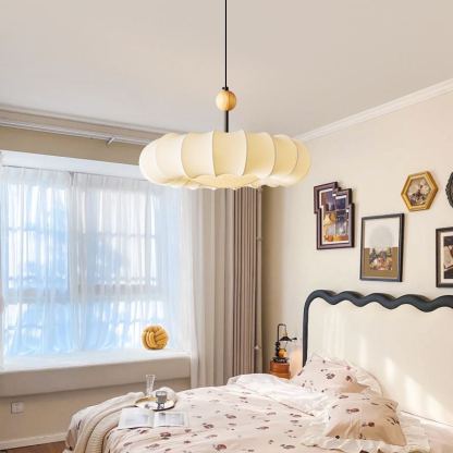 Renée Nordic Grey  Beige Metal Wood Fabric Pendant Light  Bedroom