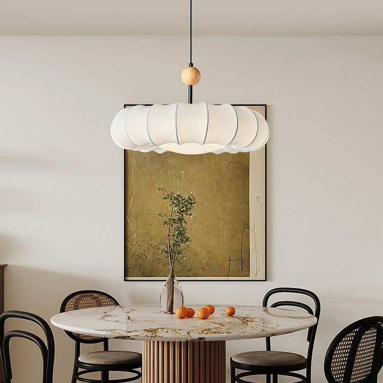 Renée Nordic Grey  Beige Metal Wood Fabric Pendant Light  Bedroom