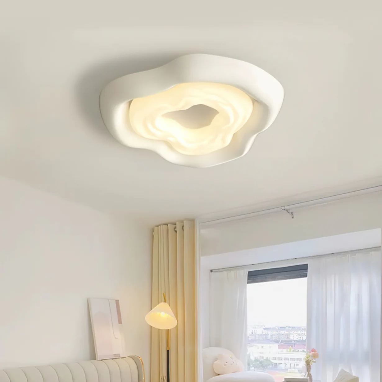 Quinn Unusual White Cream Color Roses Ceiling Lamp Dining Room