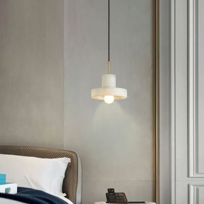 Ozawa Modern Round Resin Pendant Light above bedroom bedside table