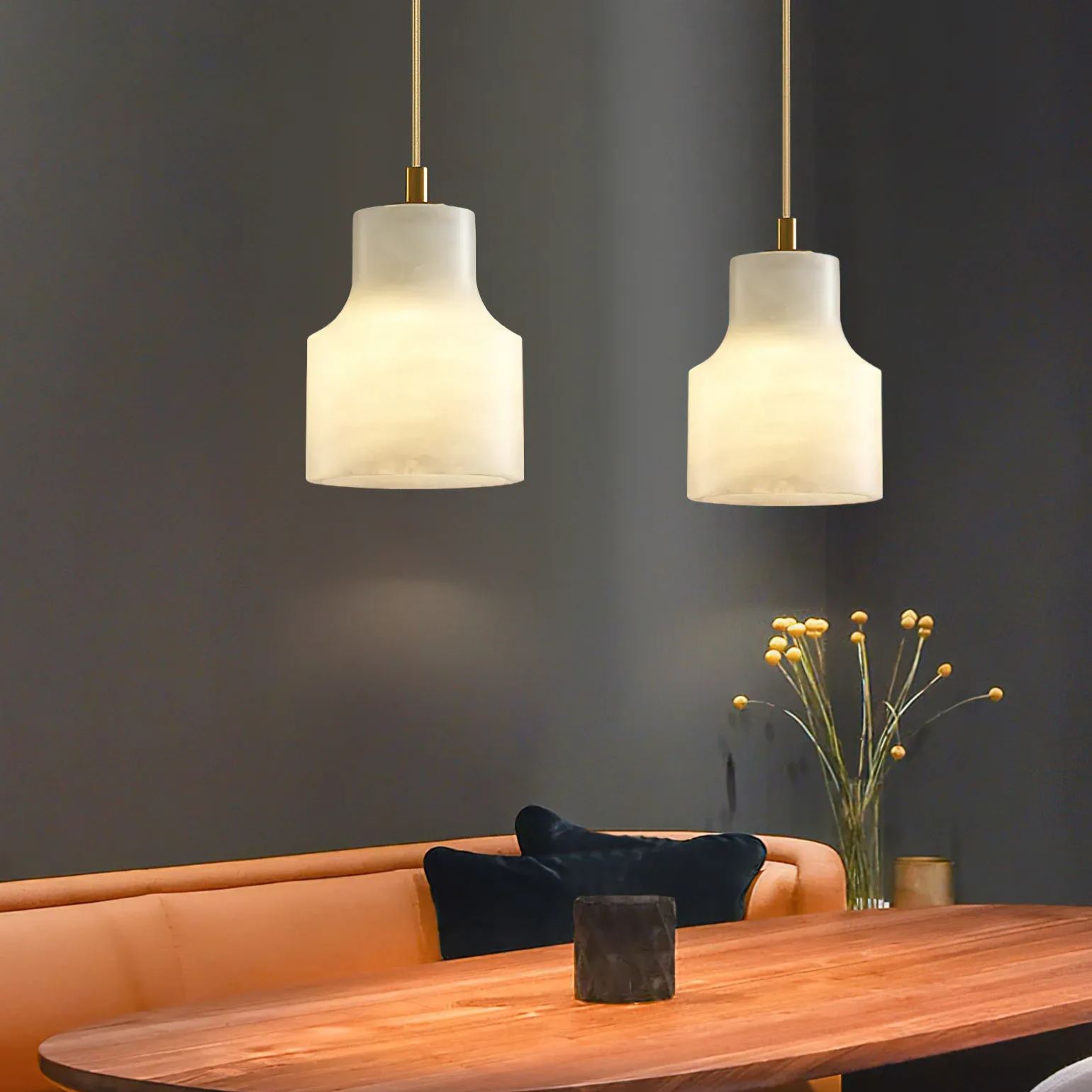 Ozawa pendant lights illuminating dining area