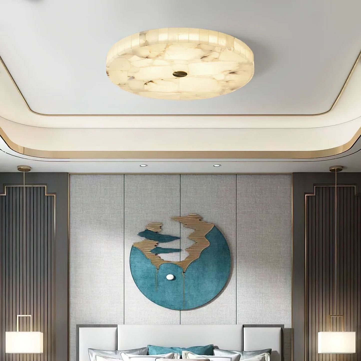 Modern bedroom with Byers ceiling lamp