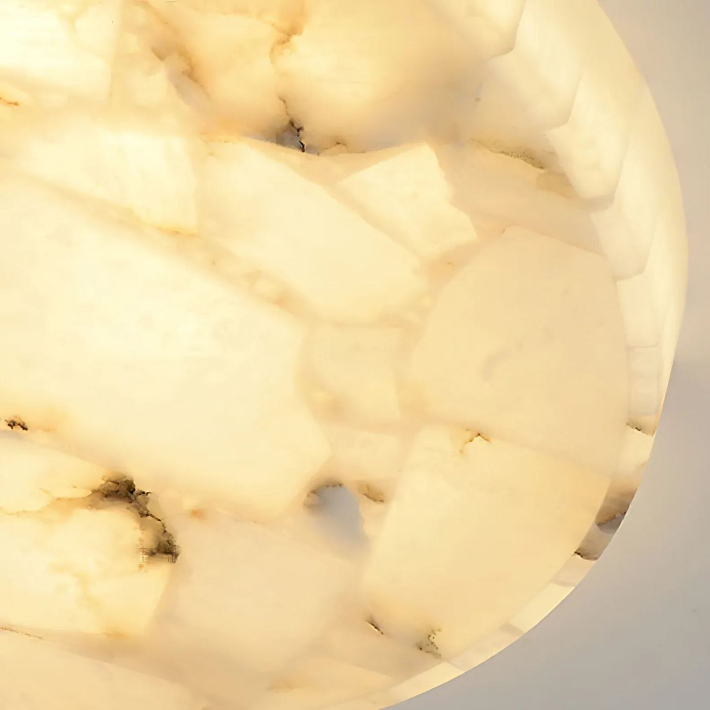 Close-up detail of a round ceiling lamp's resin shade, Byers collection.