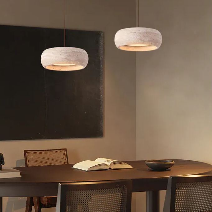 Ozawa Modern Round Cement Pendant Lights over Dining Table