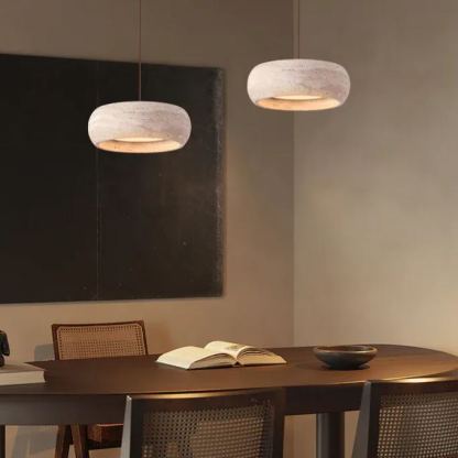 Ozawa Modern Round Cement Pendant Lights over Dining Table