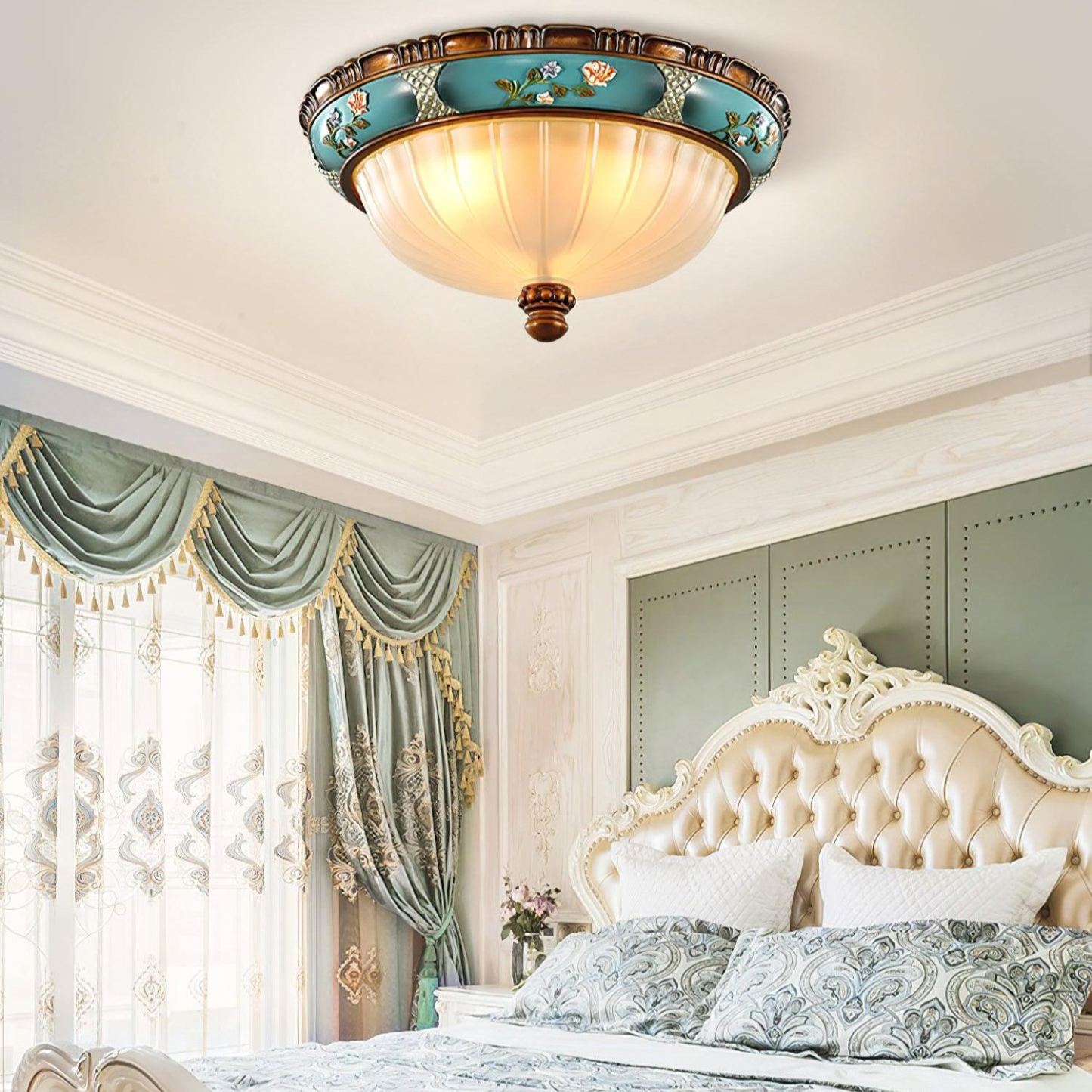Alessio Vintage Classical Round Glass Ceiling Light Shades Bedroom