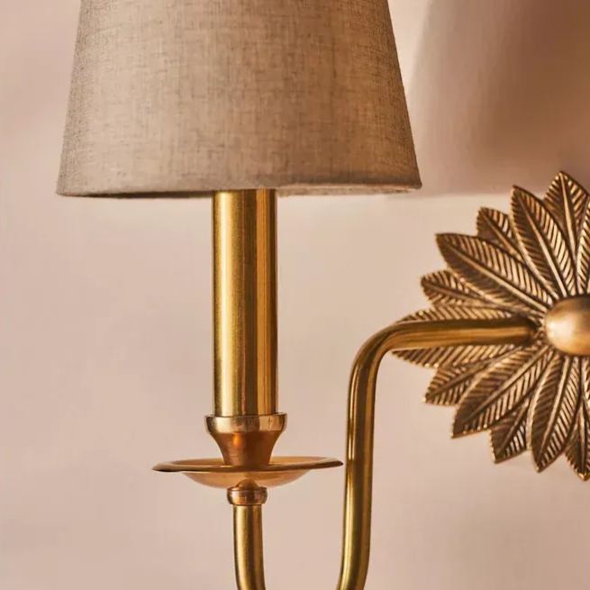 Alessio Vintage Classical Brass Fabric Wall Light Shades Bedroom Living Room