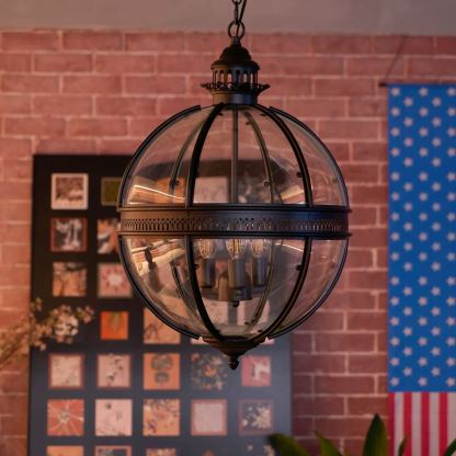 Alessio Vintage Glass Metal Black Pendant Light Dining Room Bedroom