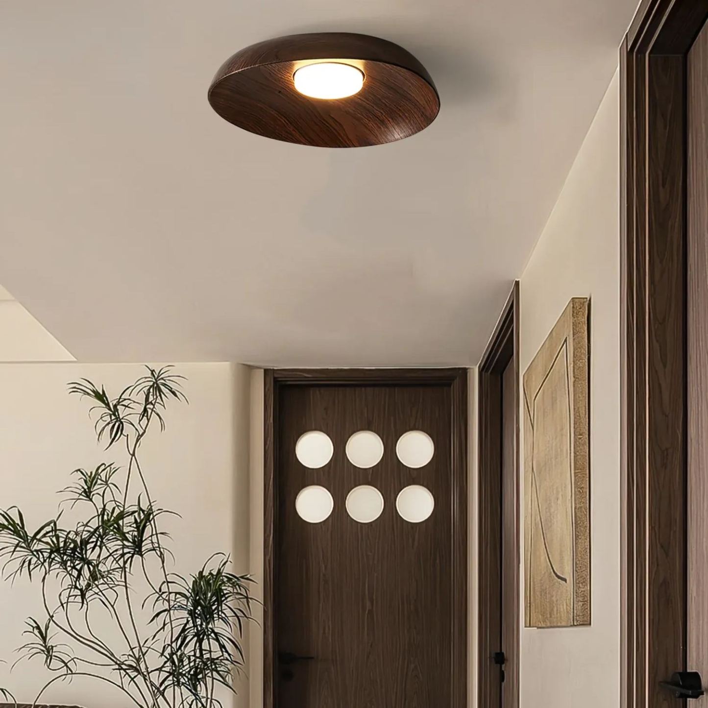 Modern hallway with Muto wood ceiling light