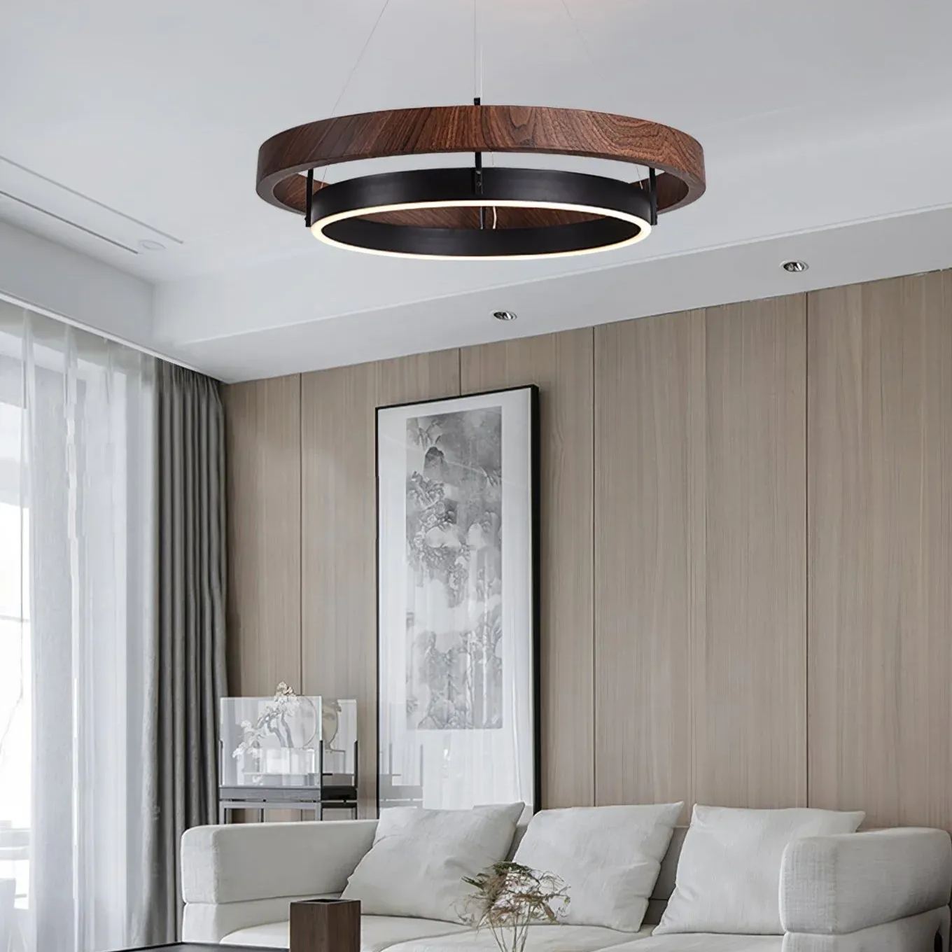 Muto Modern Round Metal Wood Chandelier Dining Living Room Bedroom