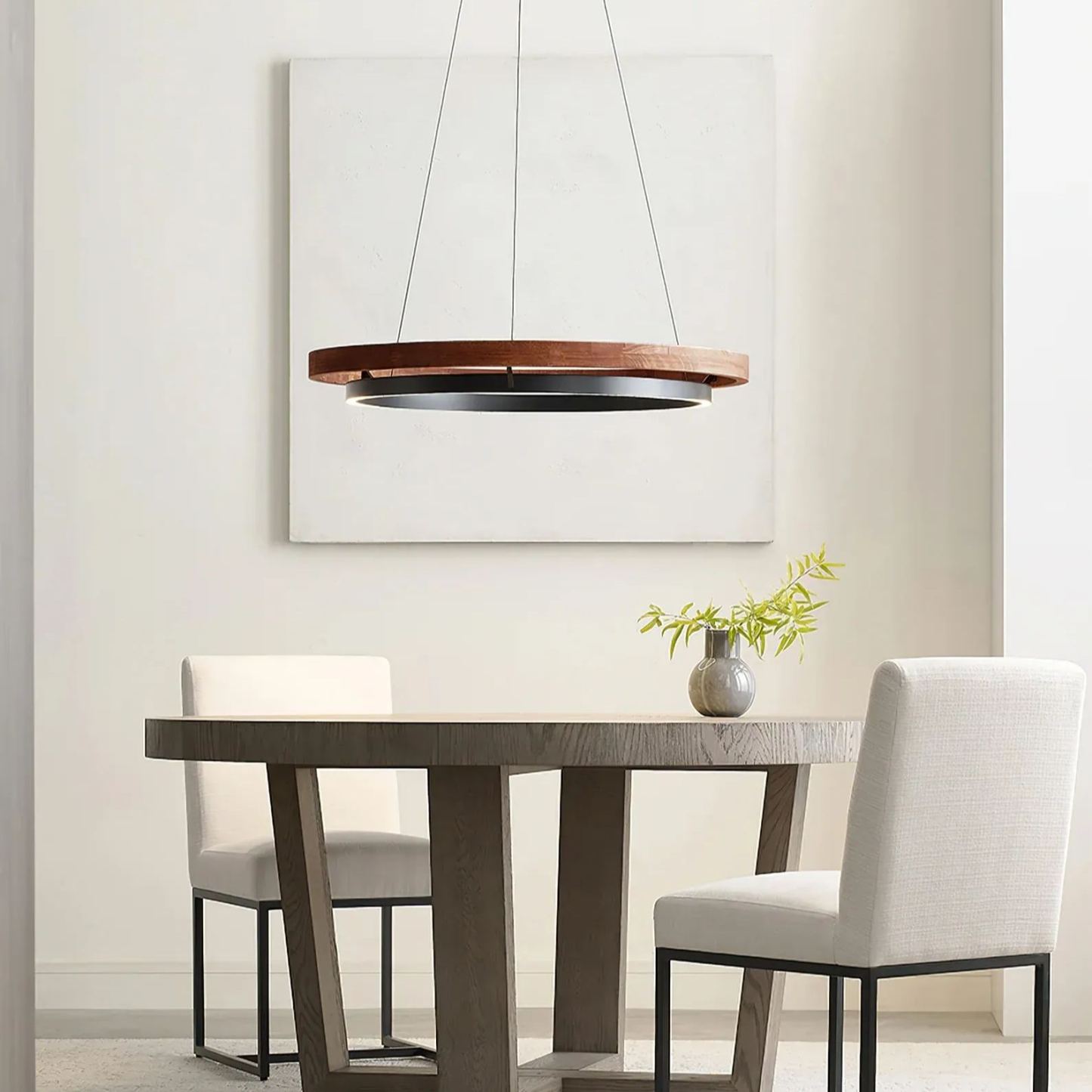 Muto Modern Round Metal Wood Chandelier Dining Living Room Bedroom