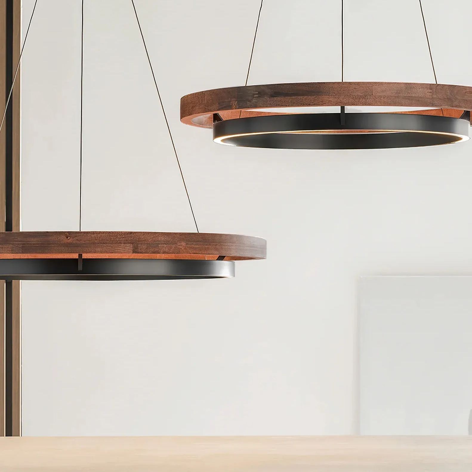 Muto Modern Round Metal Wood Chandelier Dining Living Room Bedroom