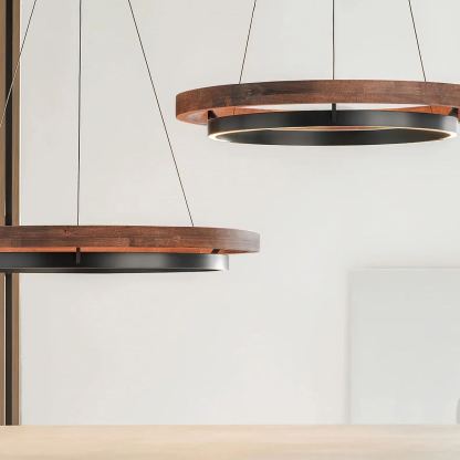 Muto Modern Round Metal Wood Chandelier Dining Living Room Bedroom