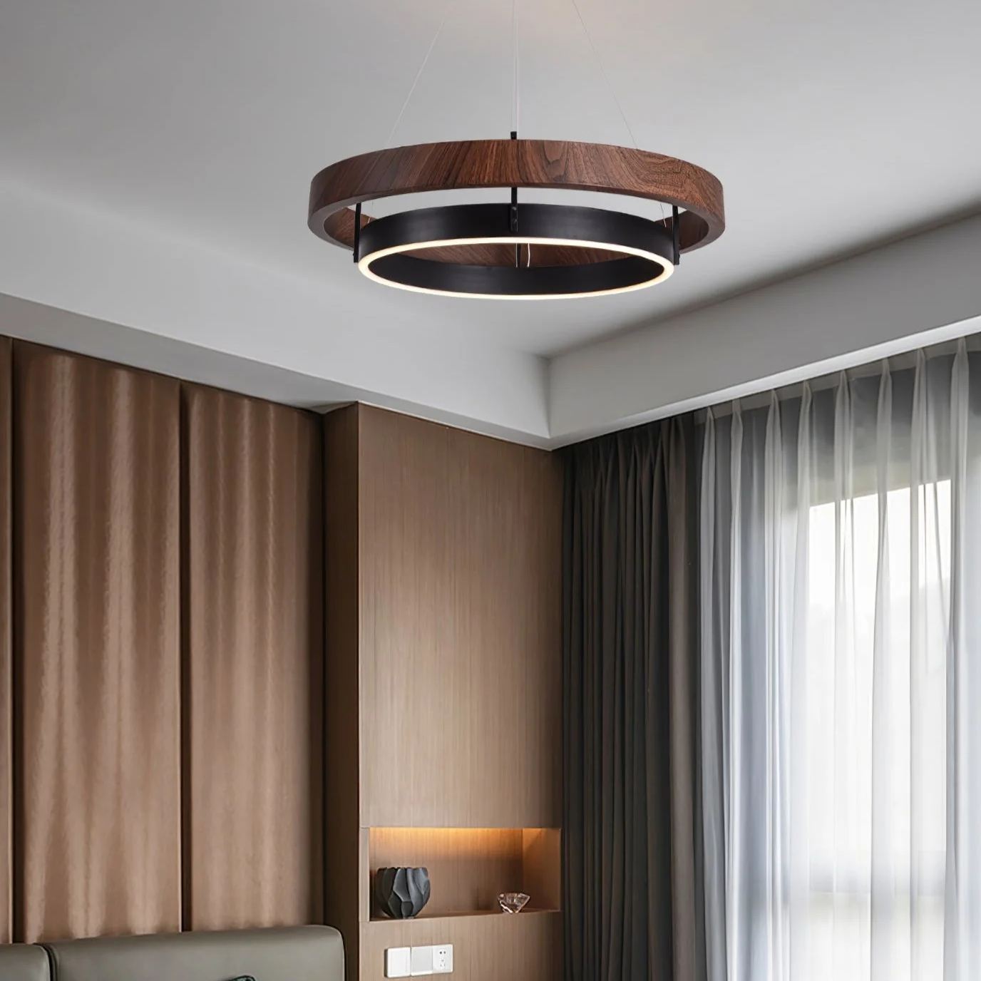 Muto Modern Round Metal Wood Chandelier Dining Living Room Bedroom