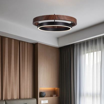 Muto Modern Round Metal Wood Chandelier Dining Living Room Bedroom