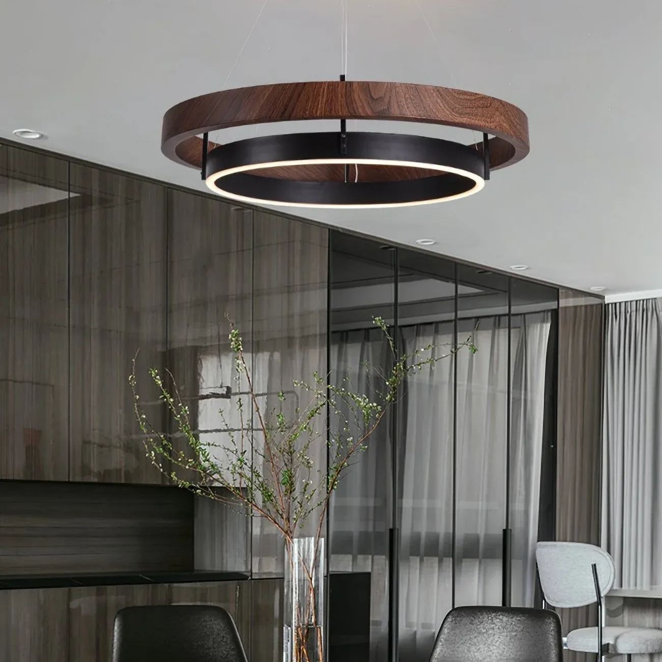 Muto Modern Round Metal Wood Chandelier Dining Living Room Bedroom