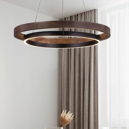 Muto Modern Round Metal Wood Chandelier Dining Living Room Bedroom