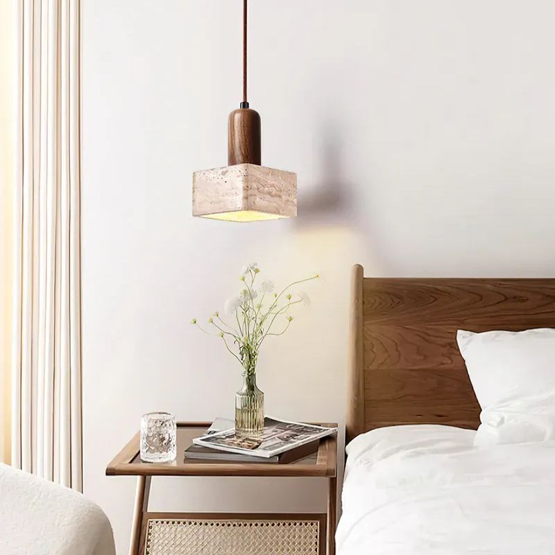 Zaid Minimalism Travertine Wood Pendant Lamp Bedroom Dining Room
