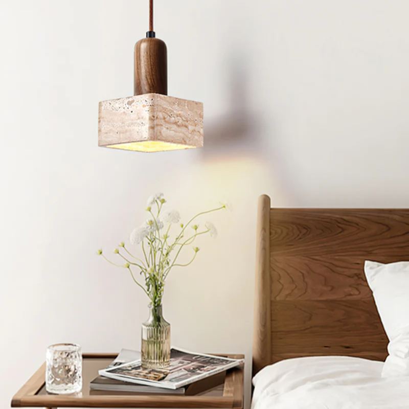 Zaid Minimalism Travertine Wood Pendant Lamp Bedroom Dining Room