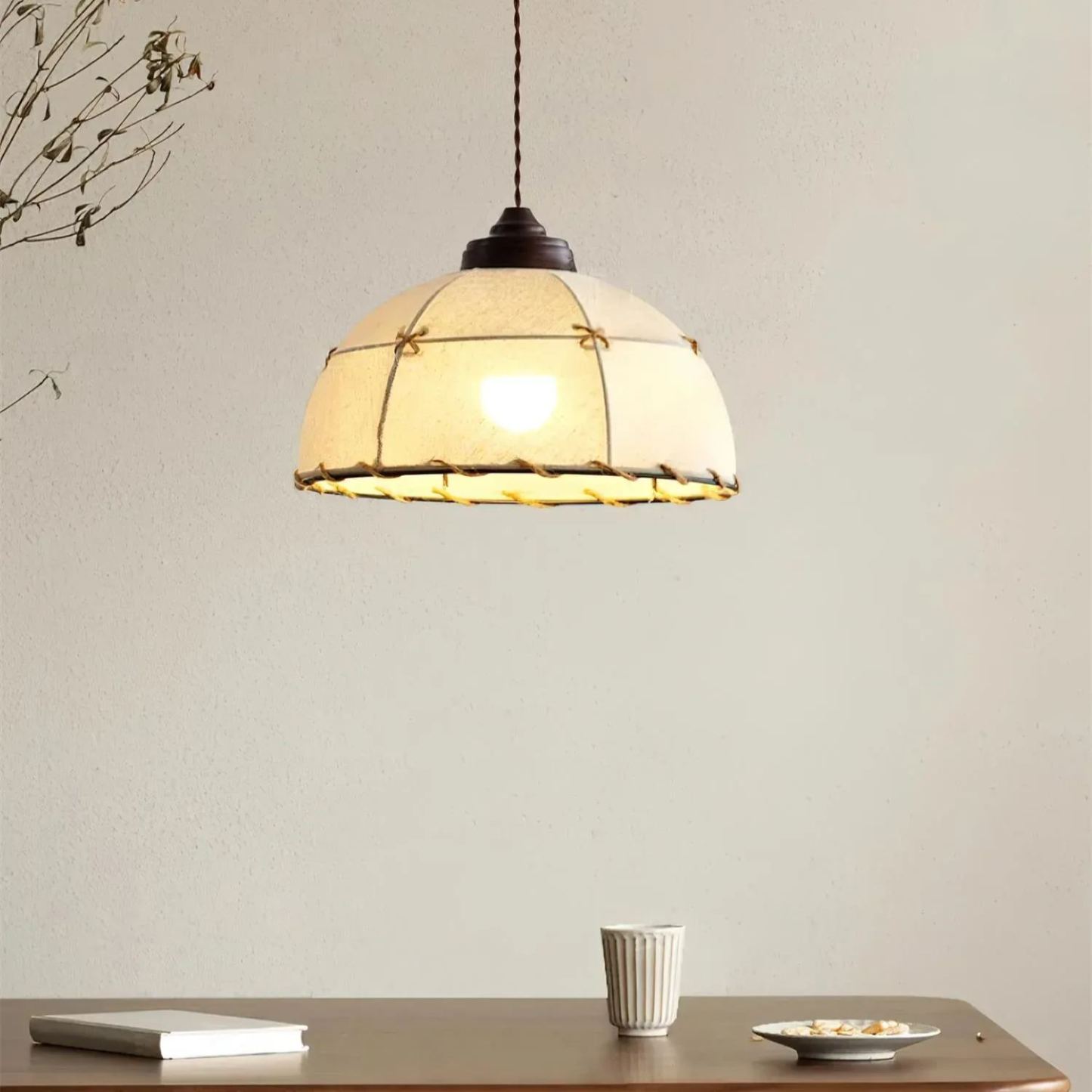 Vintage round pendant light over dining table