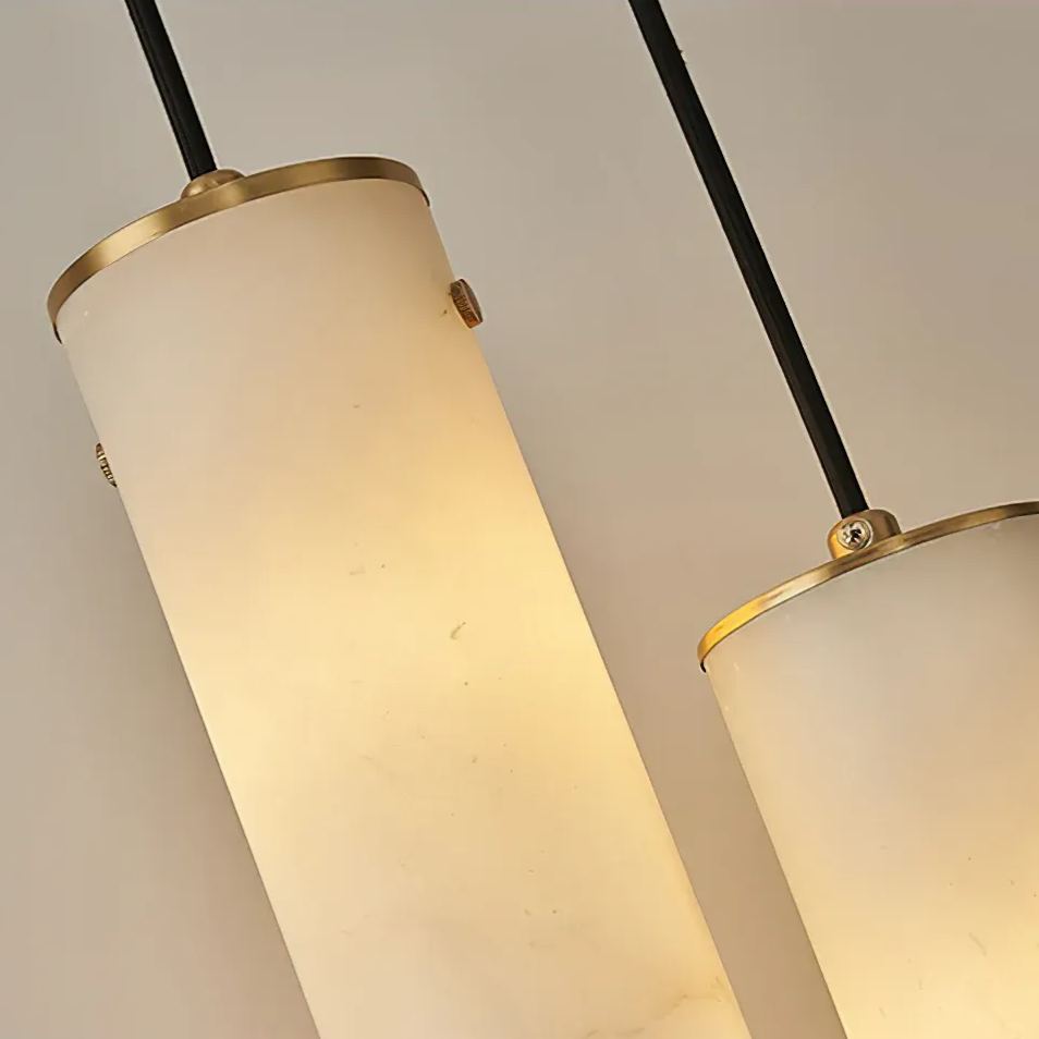 Ozawa pendant lights, close-up of illuminated stone tubes, modern lighting