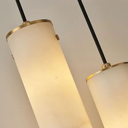 Ozawa pendant lights, close-up of illuminated stone tubes, modern lighting