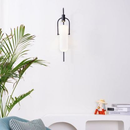 Alessio Minimalism Black Copper Plating Metal Glass Wall Lamp Bedroom Living Room