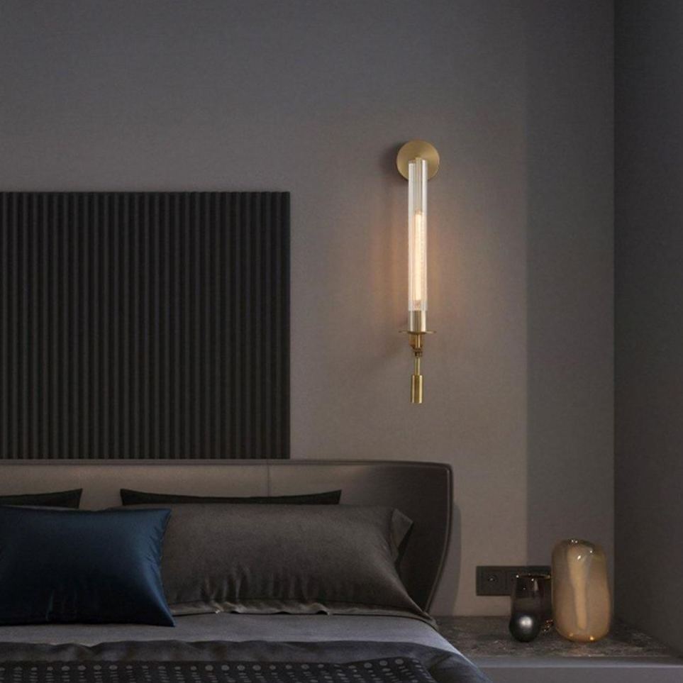 Alessio Minimalism Brass Metal Glass Wall Lamp Bedroom Living Room