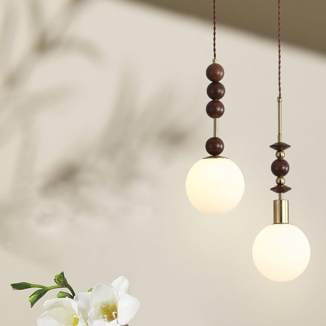 Hailie Minimalism Metal Glass Wood Pendant Light Bedroom Living Room